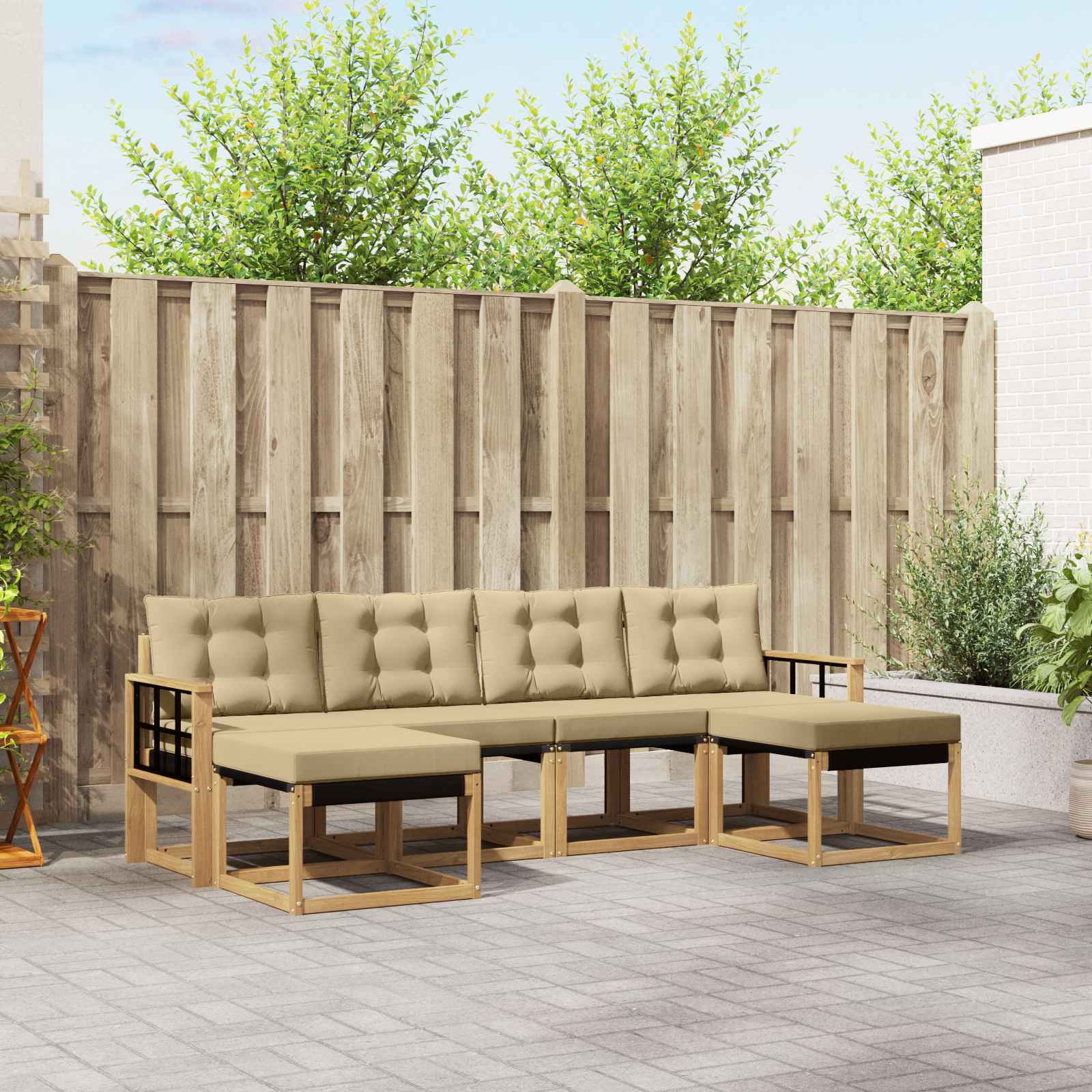 vidaXL Buiten bankenset met kussen 6 pcs Natuurlijk en Crème