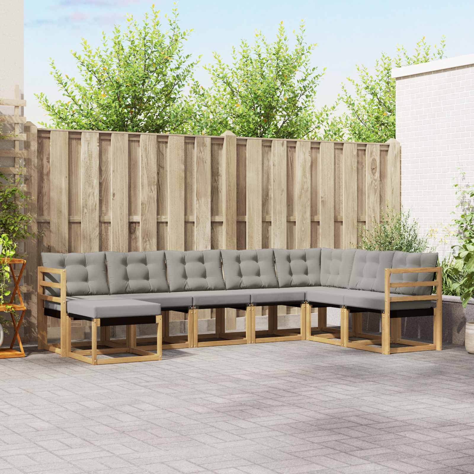vidaXL Buiten bankenset met kussen 8 pcs Natuurlijk en Crème