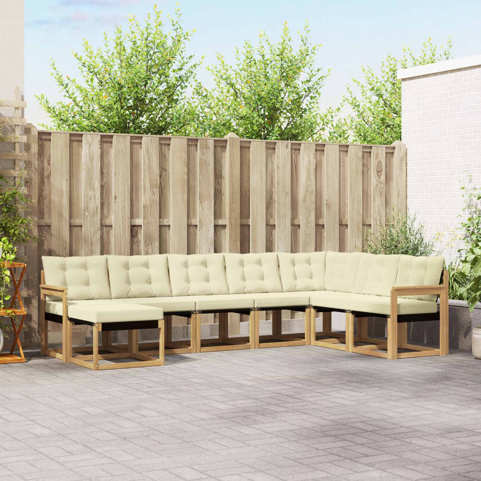 vidaXL Buiten bankenset met kussen 8 pcs Natuurlijk en Crème