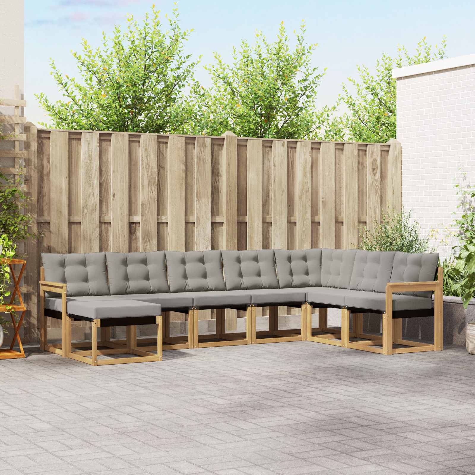 vidaXL Buiten bankenset met kussen 8 pcs Natuurlijk en Crème