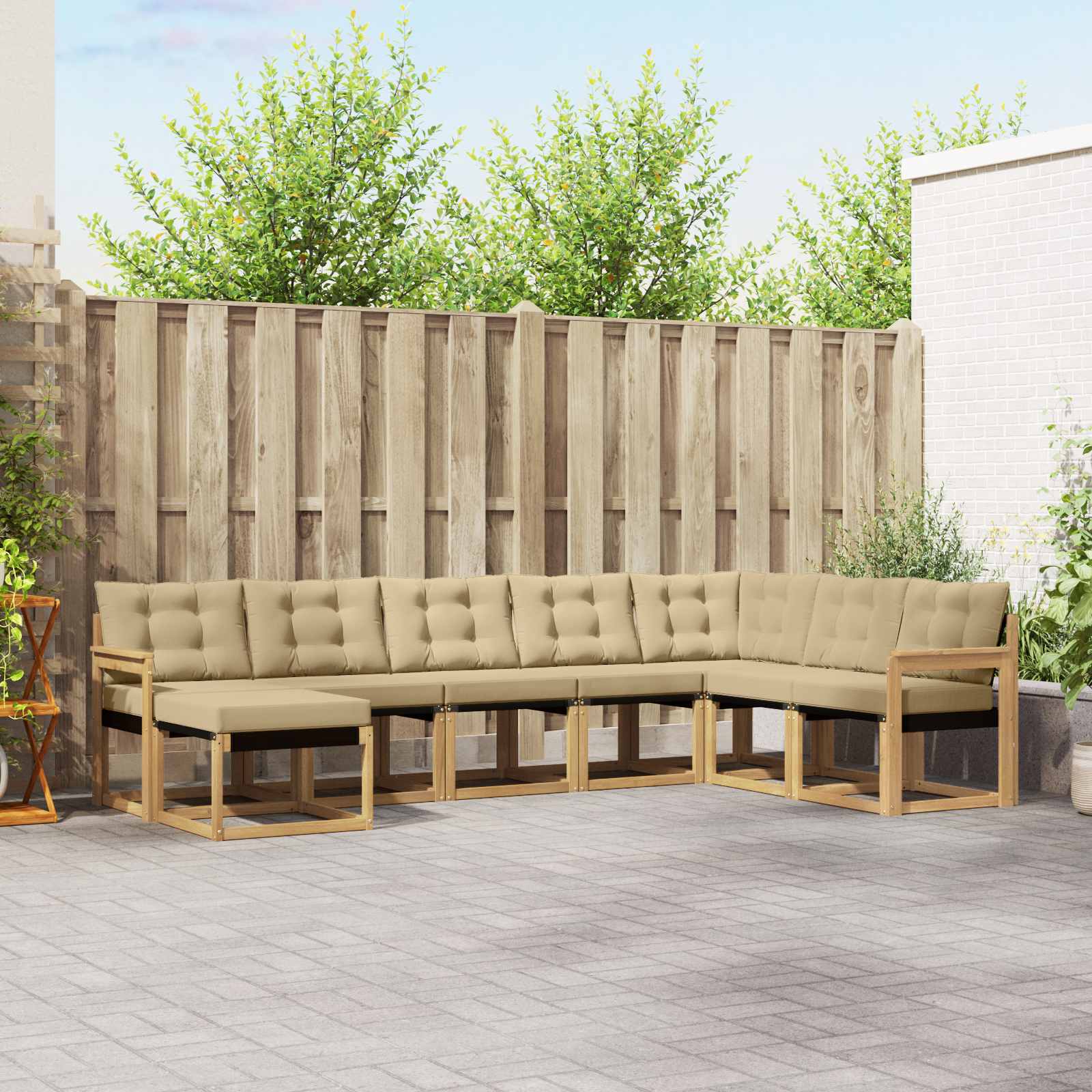 vidaXL Buiten bankenset met kussen 8 pcs Natuurlijk en Crème