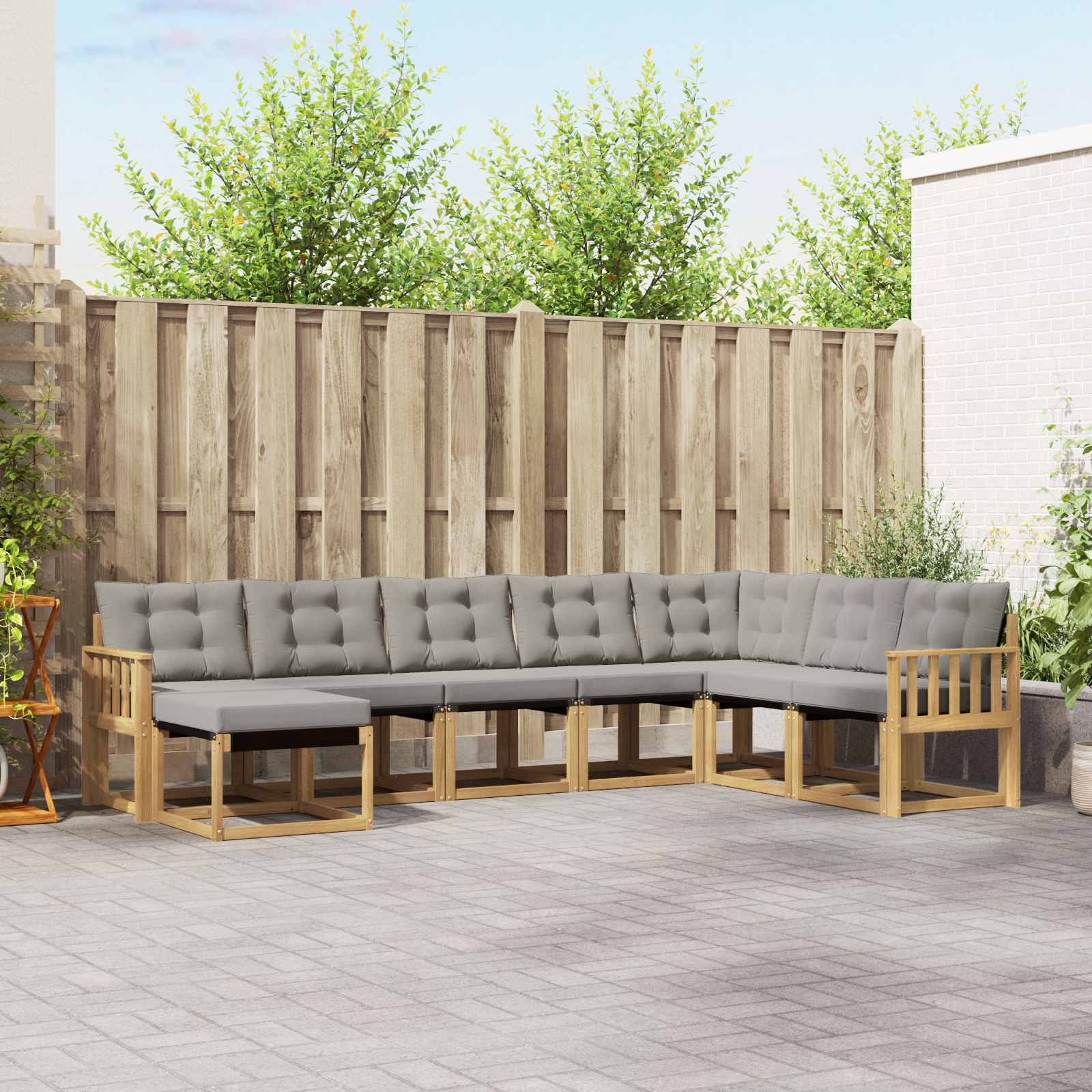 vidaXL Buiten bankenset met kussen 8 pcs Natuurlijk en Crème