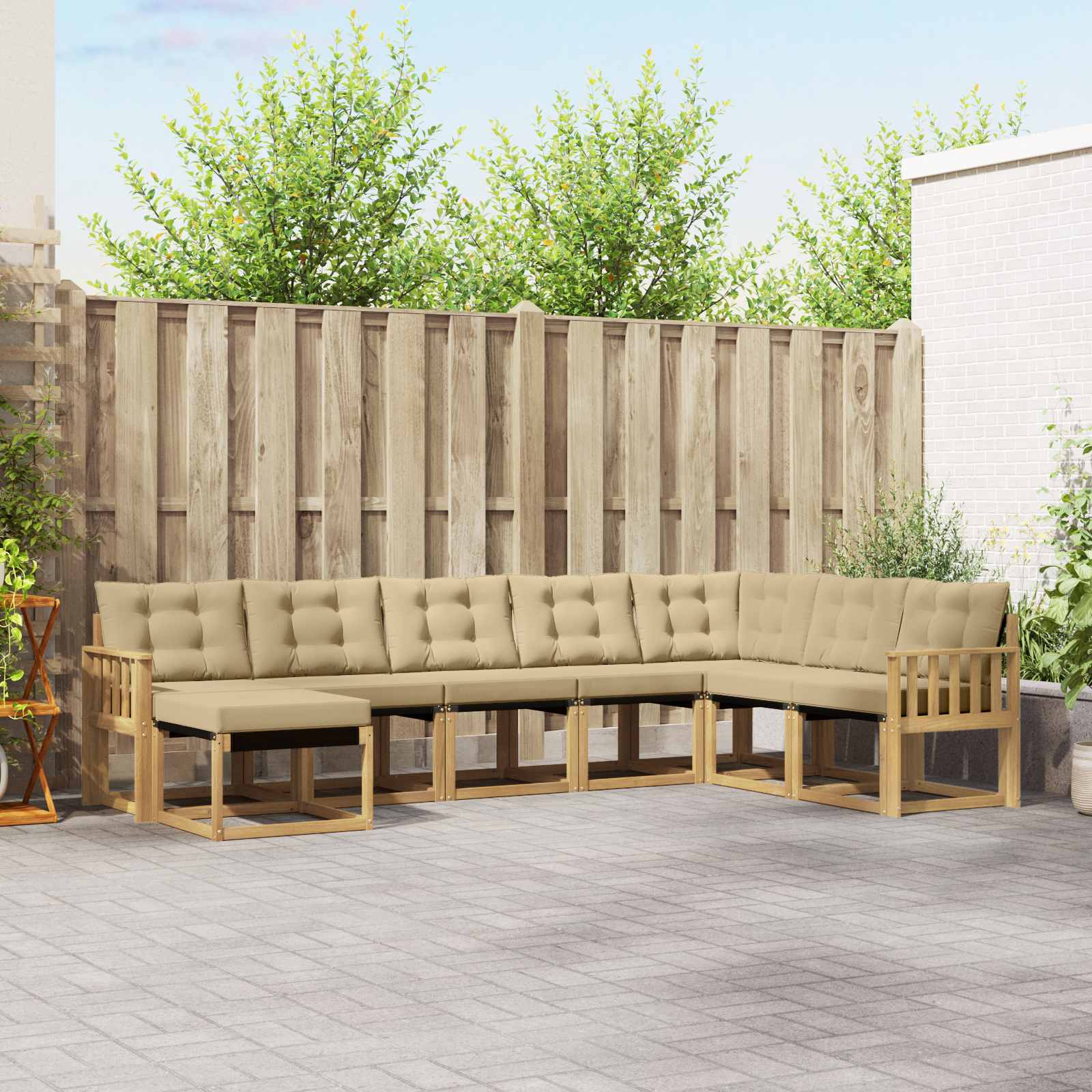 vidaXL Buiten bankenset met kussen 8 pcs Natuurlijk en Crème
