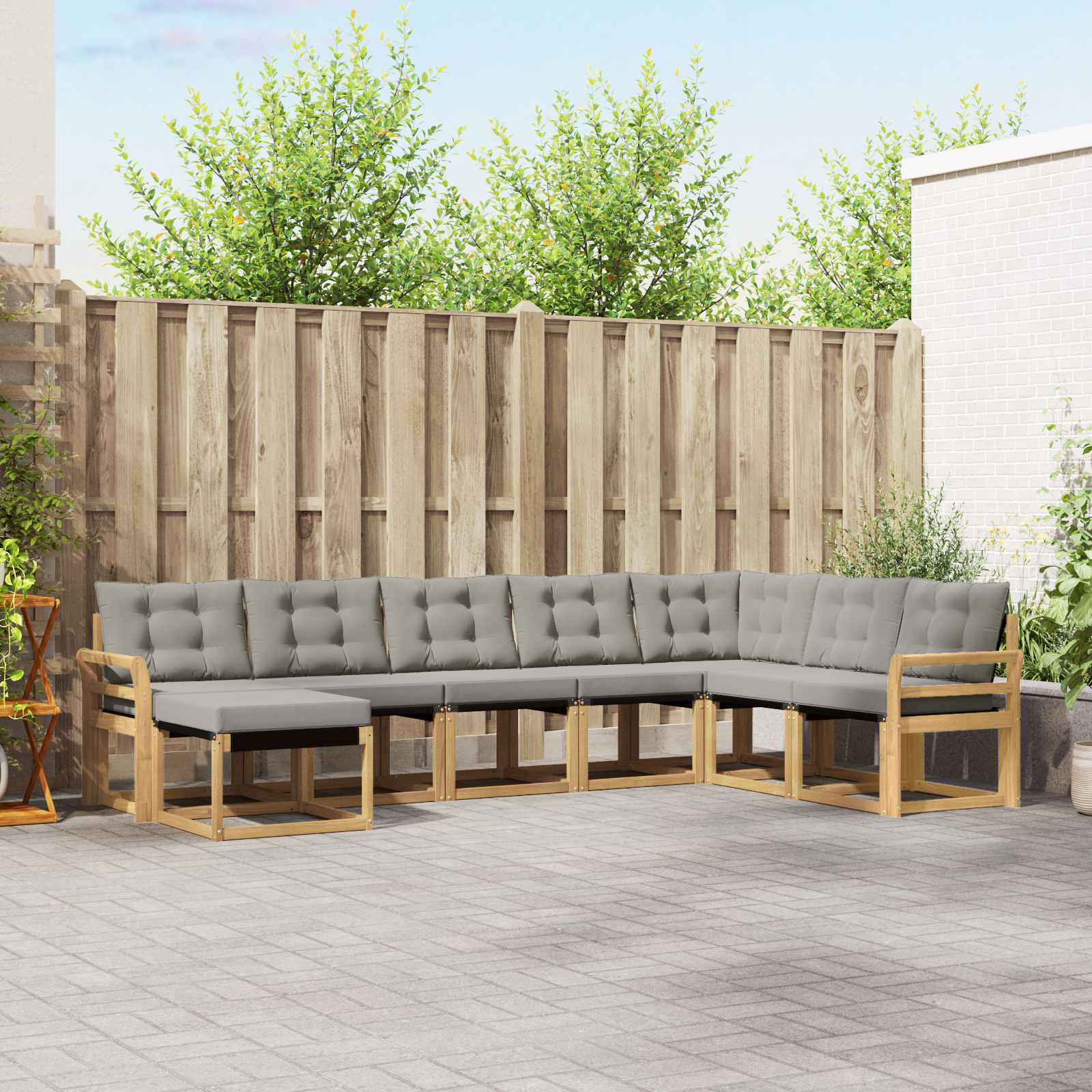 vidaXL Buiten bankenset met kussen 8 pcs Natuurlijk en Crème