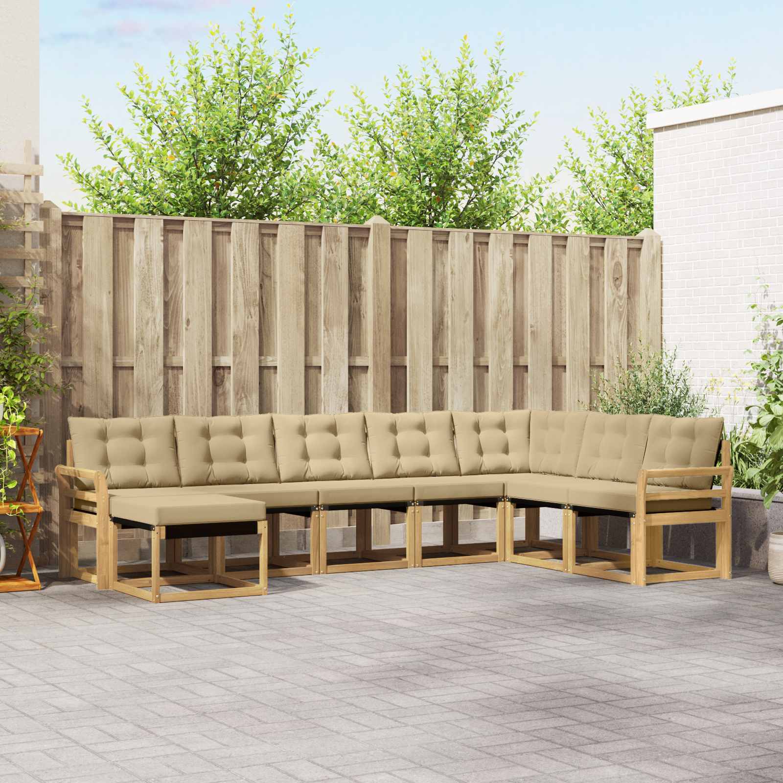 vidaXL Buiten bankenset met kussen 8 pcs Natuurlijk en Crème