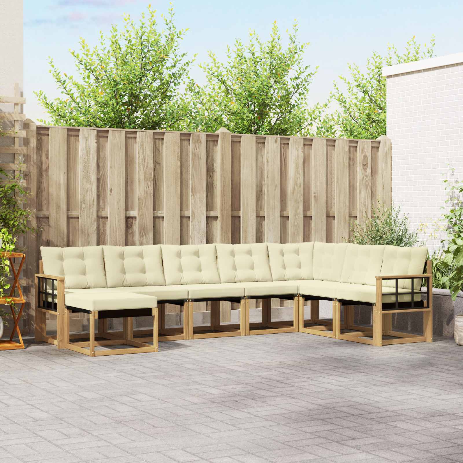 vidaXL Buiten bankenset met kussen 8 pcs Natuurlijk en Crème
