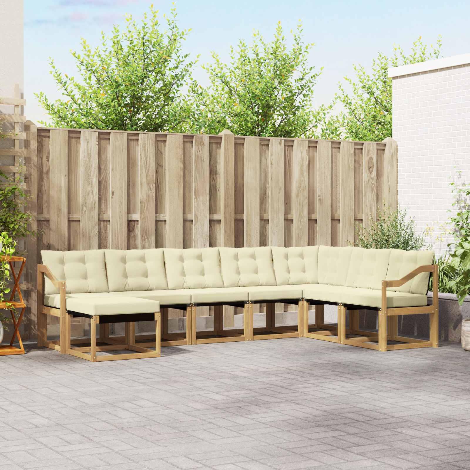 vidaXL Buiten bankenset met kussen 8 pcs Natuurlijk en Crème
