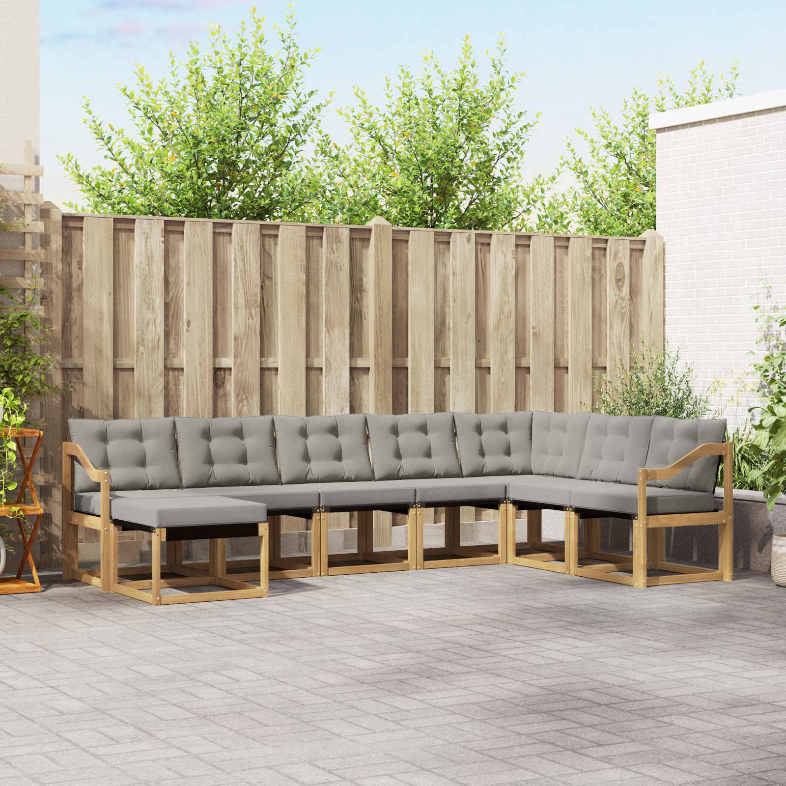 vidaXL Buiten bankenset met kussen 8 pcs Natuurlijk en Crème