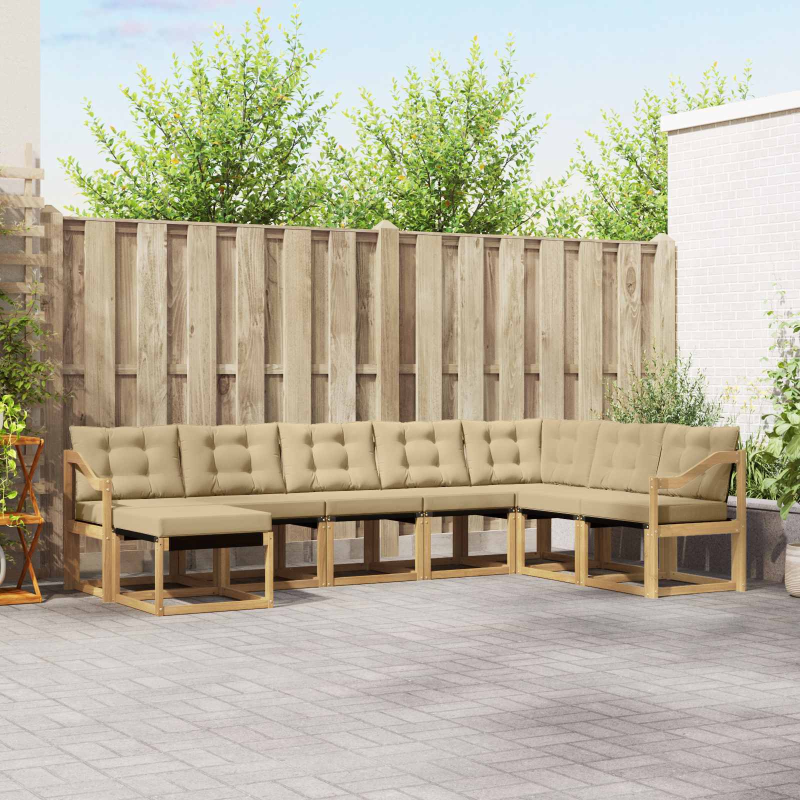 vidaXL Buiten bankenset met kussen 8 pcs Natuurlijk en Crème