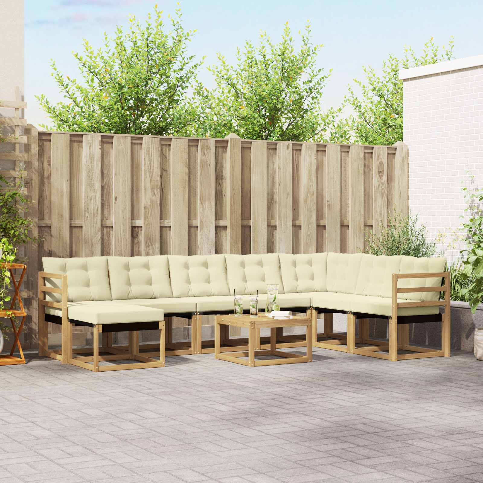 vidaXL Buiten bankenset met kussen 9 pcs Natuurlijk en Crème