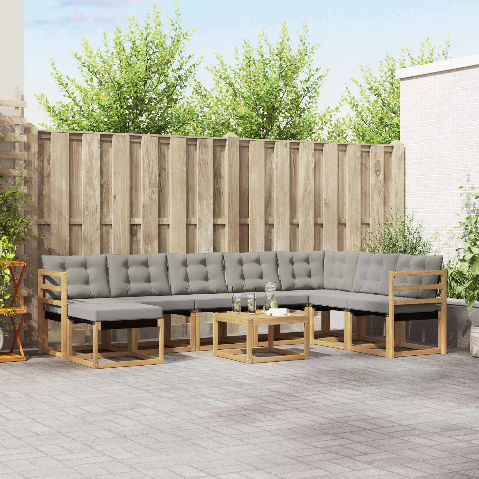 vidaXL Buiten bankenset met kussen 9 pcs Natuurlijk en Crème