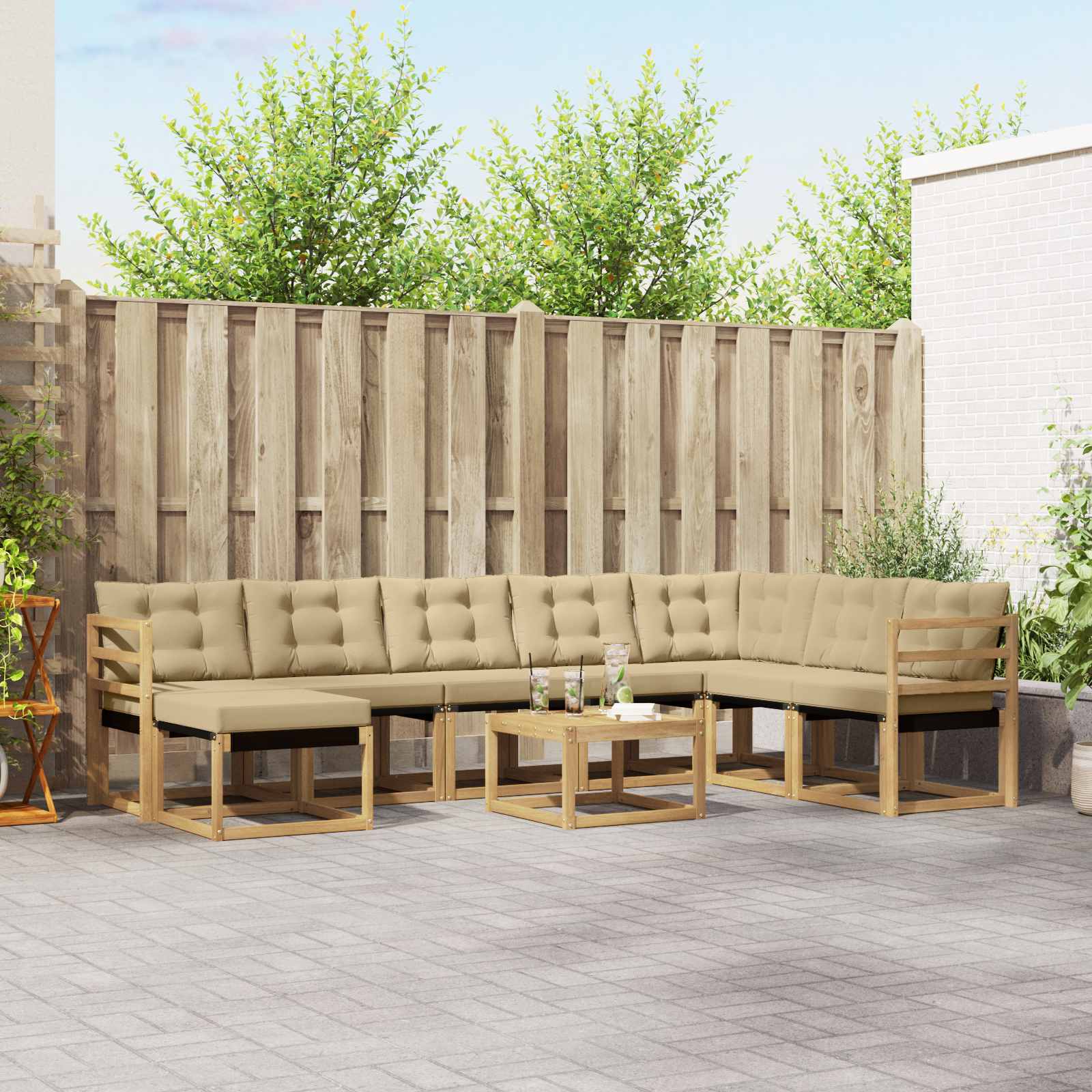 vidaXL Buiten bankenset met kussen 9 pcs Natuurlijk en Crème