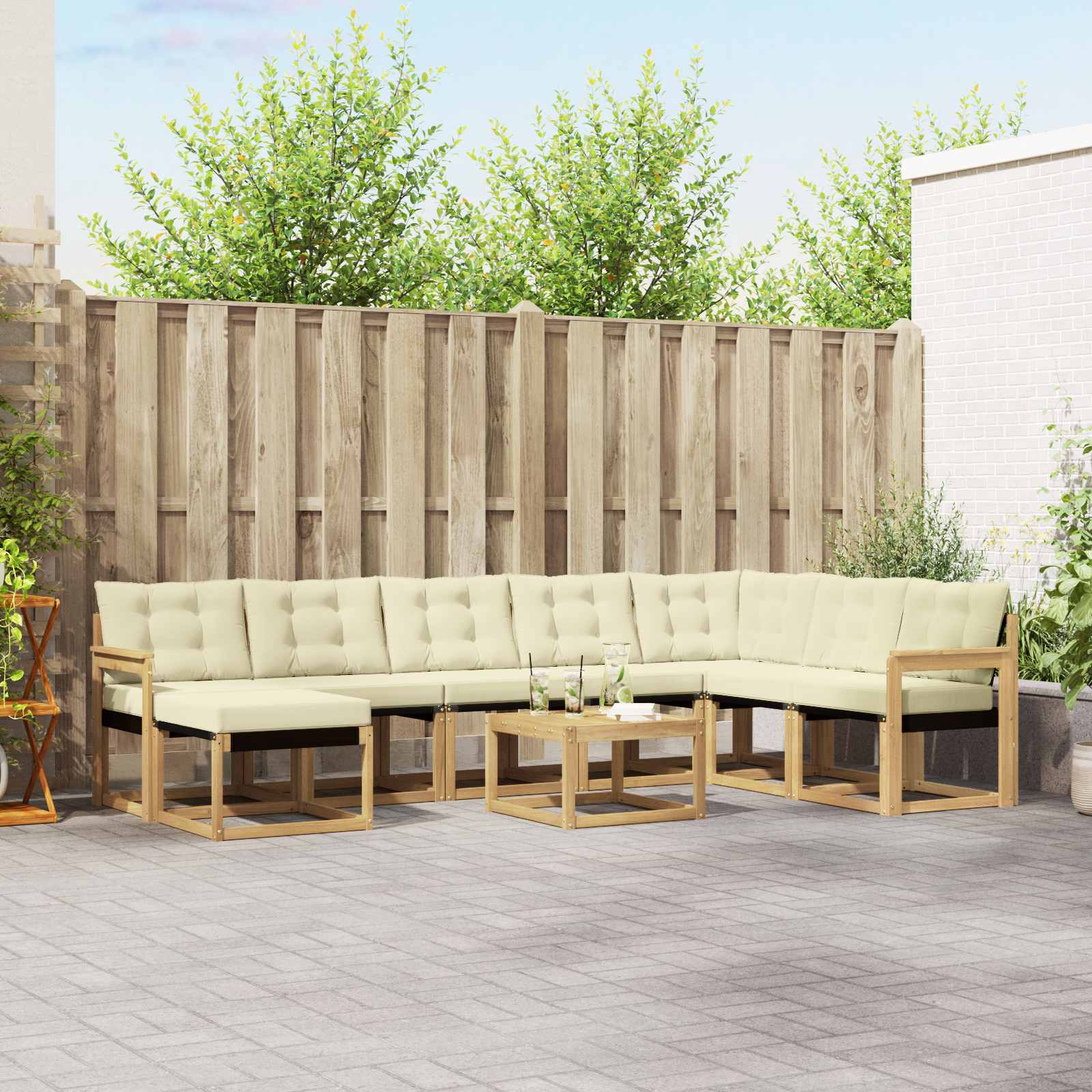 vidaXL Buiten bankenset met kussen 9 pcs Natuurlijk en Crème