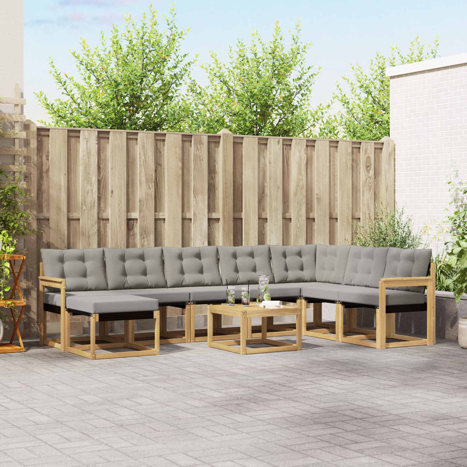 vidaXL Buiten bankenset met kussen 9 pcs Natuurlijk en Crème