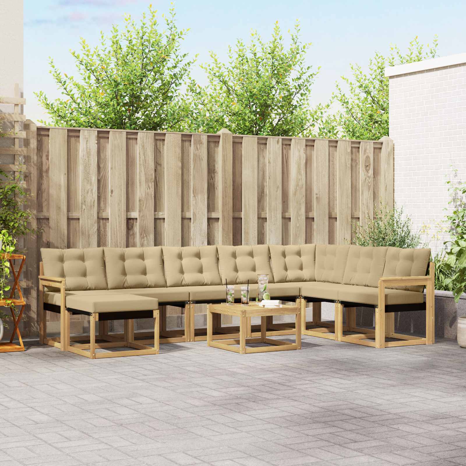 vidaXL Buiten bankenset met kussen 9 pcs Natuurlijk en Crème
