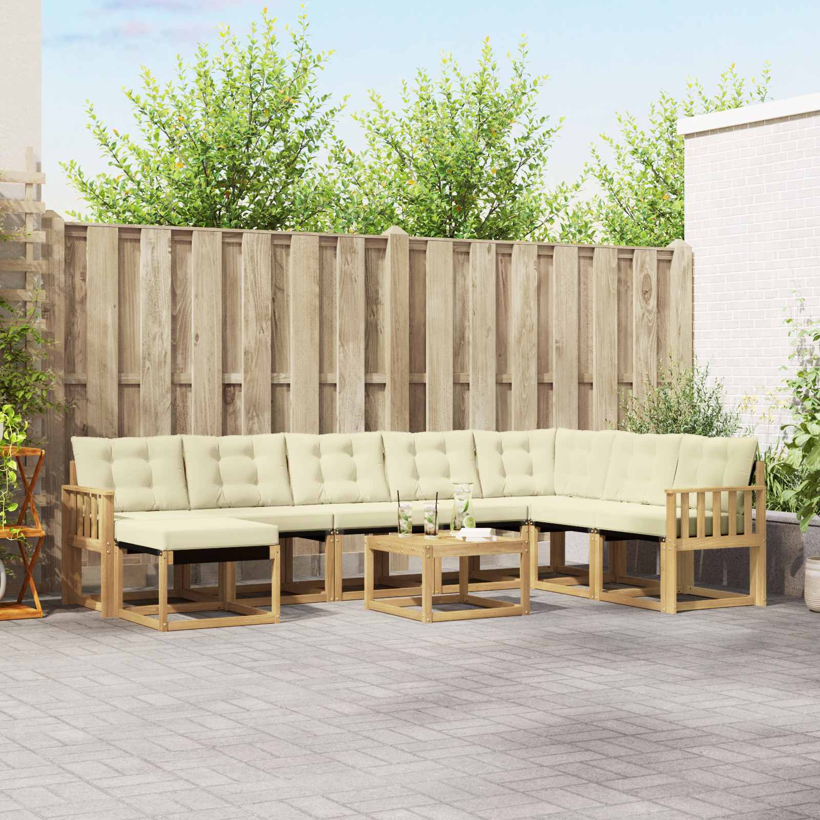 vidaXL Buiten bankenset met kussen 9 pcs Natuurlijk en Crème