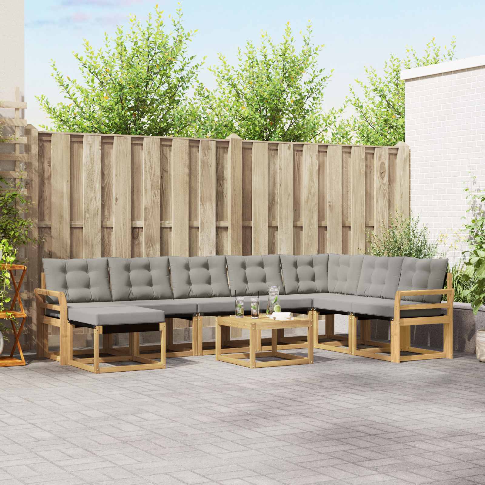 vidaXL Buiten bankenset met kussen 9 pcs Natuurlijk en Crème