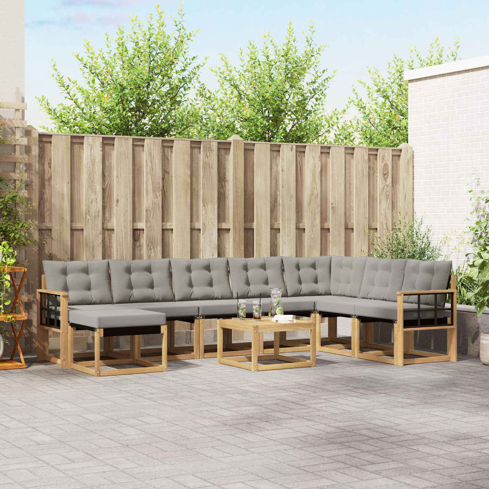 vidaXL Buiten bankenset met kussen 9 pcs Natuurlijk en Crème