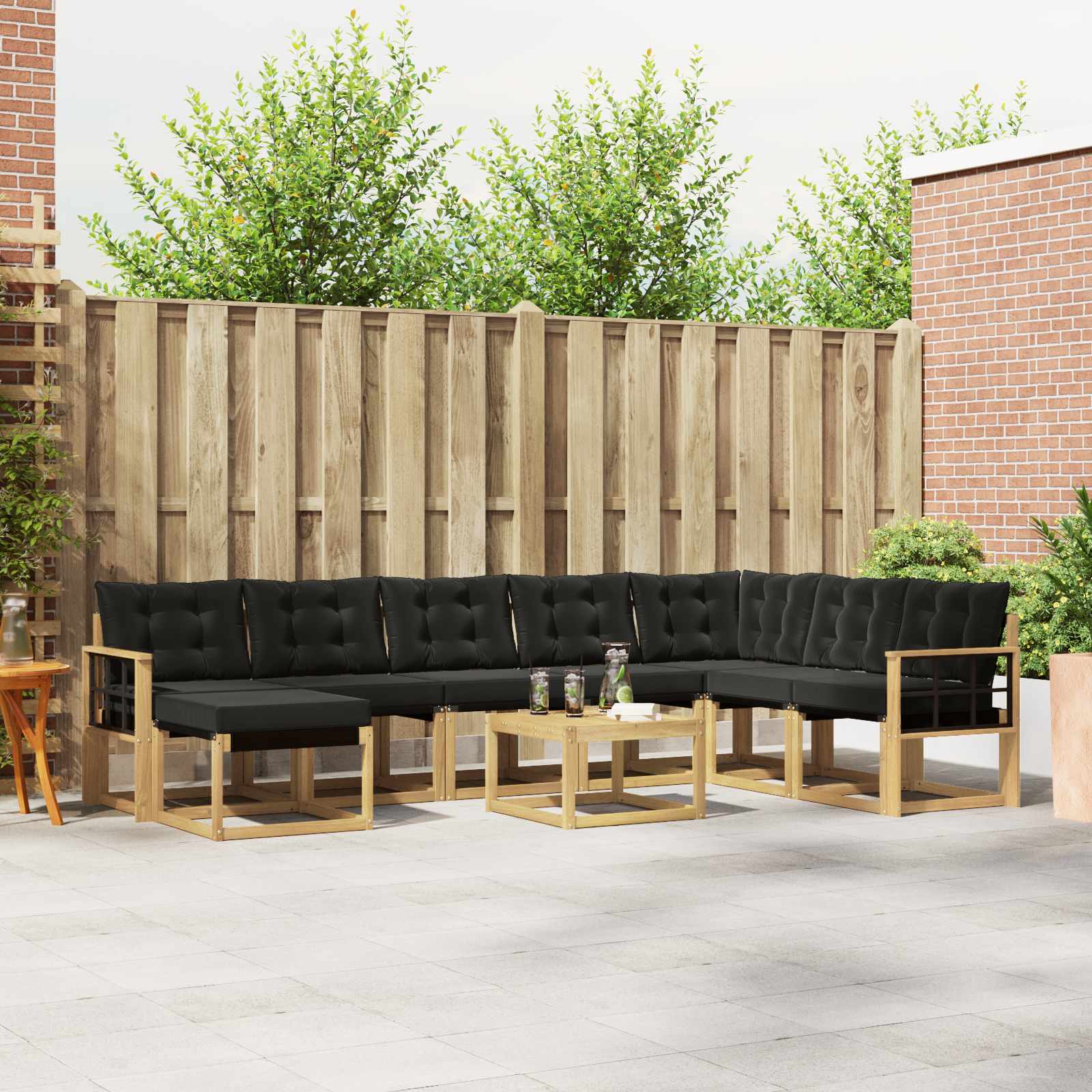 vidaXL Buiten bankenset met kussen 9 pcs Natuurlijk en Crème