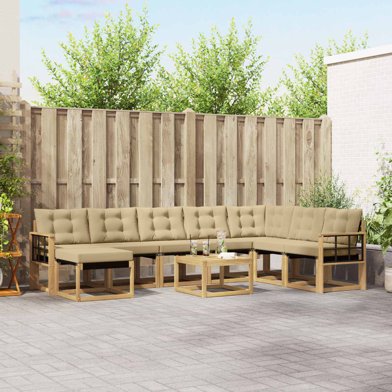 vidaXL Buiten bankenset met kussen 9 pcs Natuurlijk en Crème