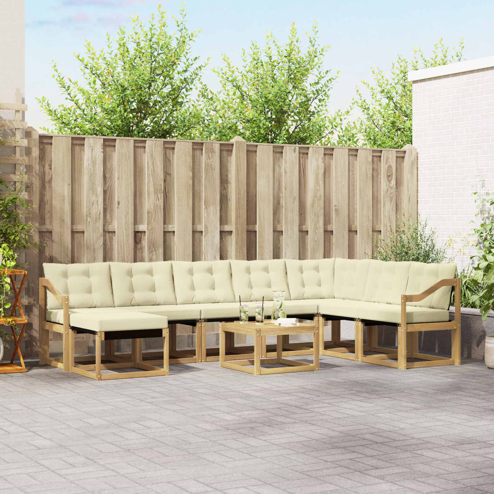 vidaXL Buiten bankenset met kussen 9 pcs Natuurlijk en Crème