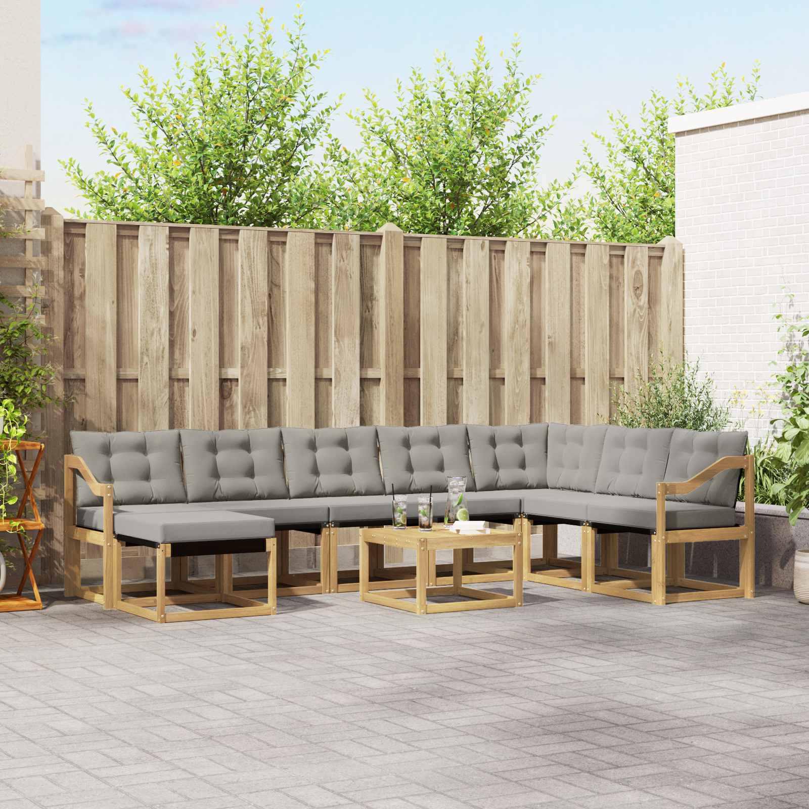 vidaXL Buiten bankenset met kussen 9 pcs Natuurlijk en Crème
