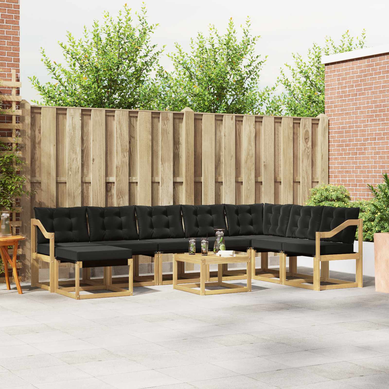 vidaXL Buiten bankenset met kussen 9 pcs Natuurlijk en Crème