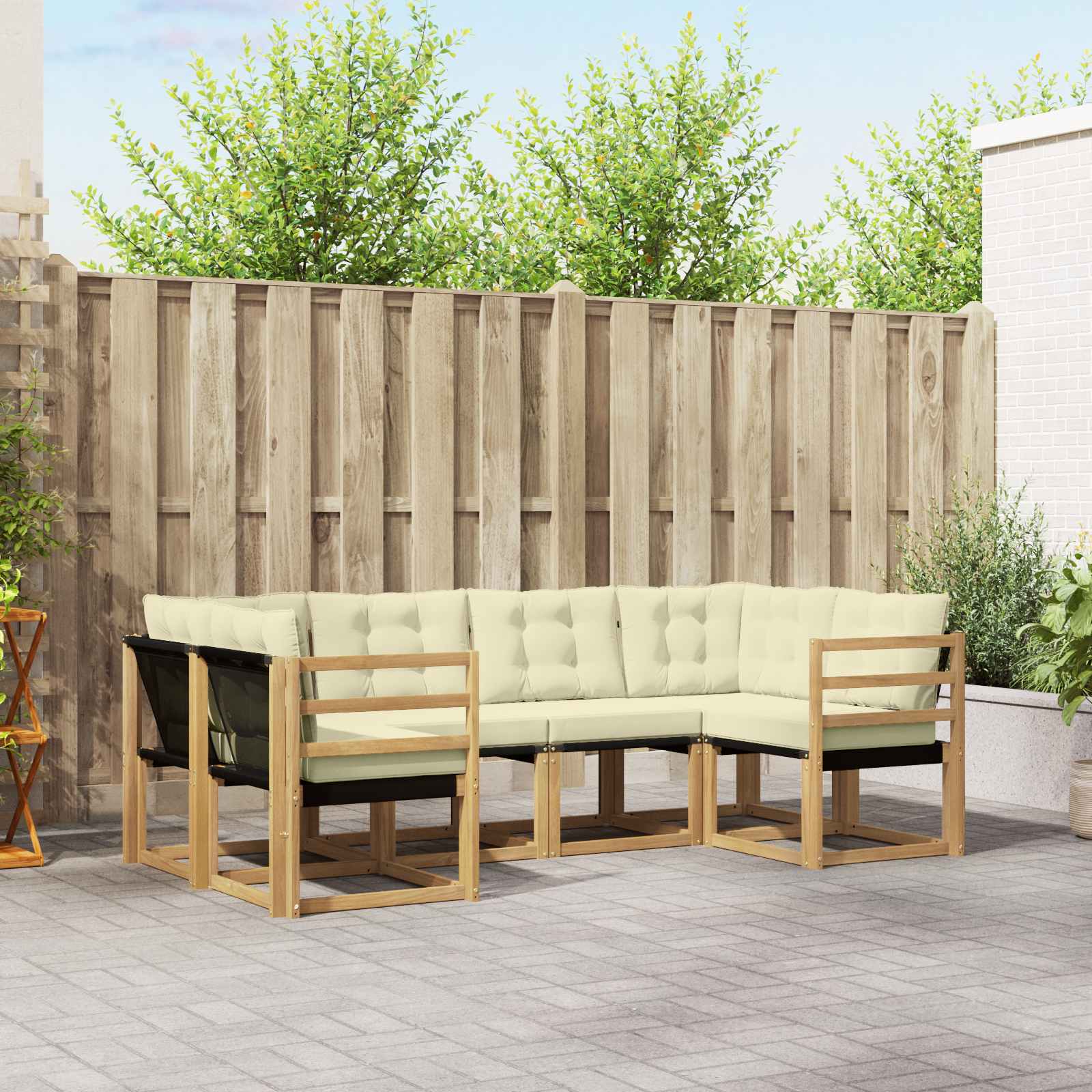 vidaXL Buiten bankenset met kussen 6 pcs Natuurlijk en Crème