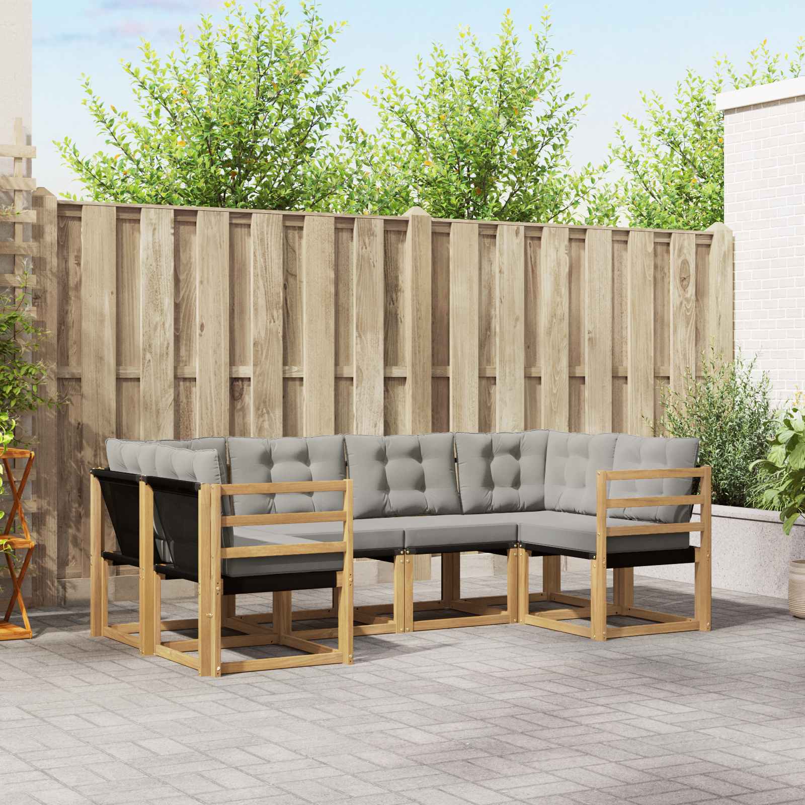 vidaXL Buiten bankenset met kussen 6 pcs Natuurlijk en Crème