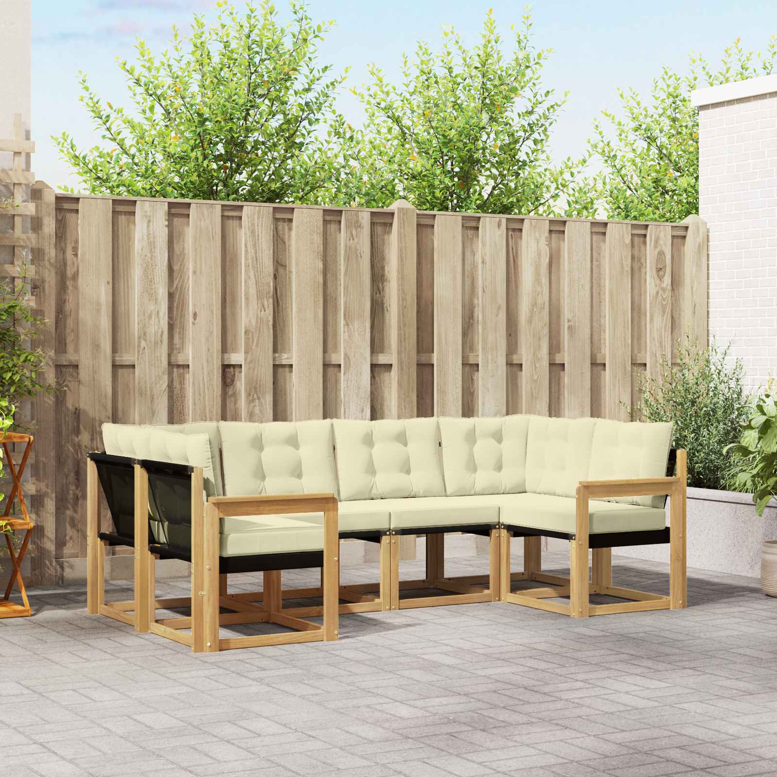 vidaXL Buiten bankenset met kussen 6 pcs Natuurlijk en Crème