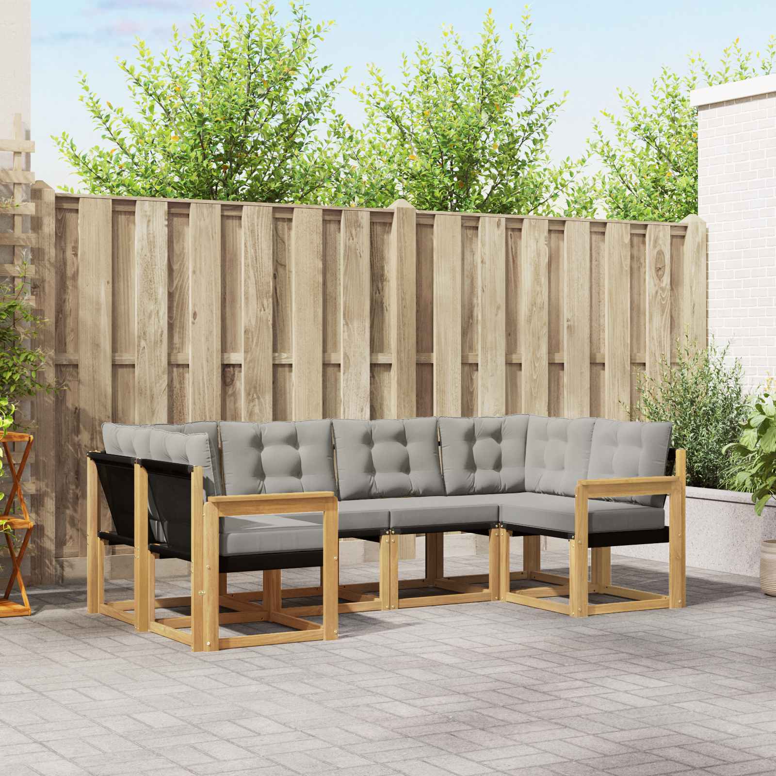vidaXL Buiten bankenset met kussen 6 pcs Natuurlijk en Crème