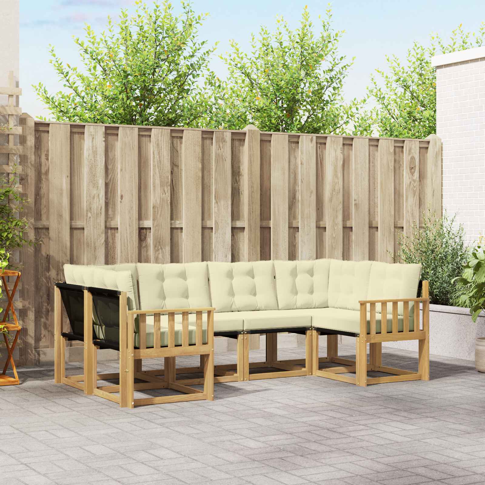 vidaXL Buiten bankenset met kussen 6 pcs Natuurlijk en Crème