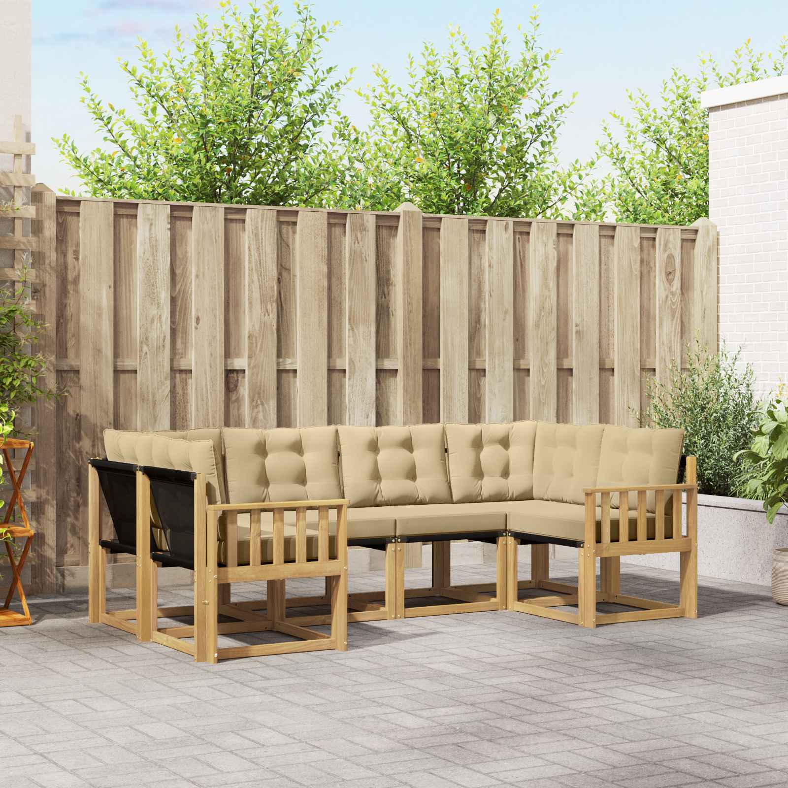 vidaXL Buiten bankenset met kussen 6 pcs Natuurlijk en Crème