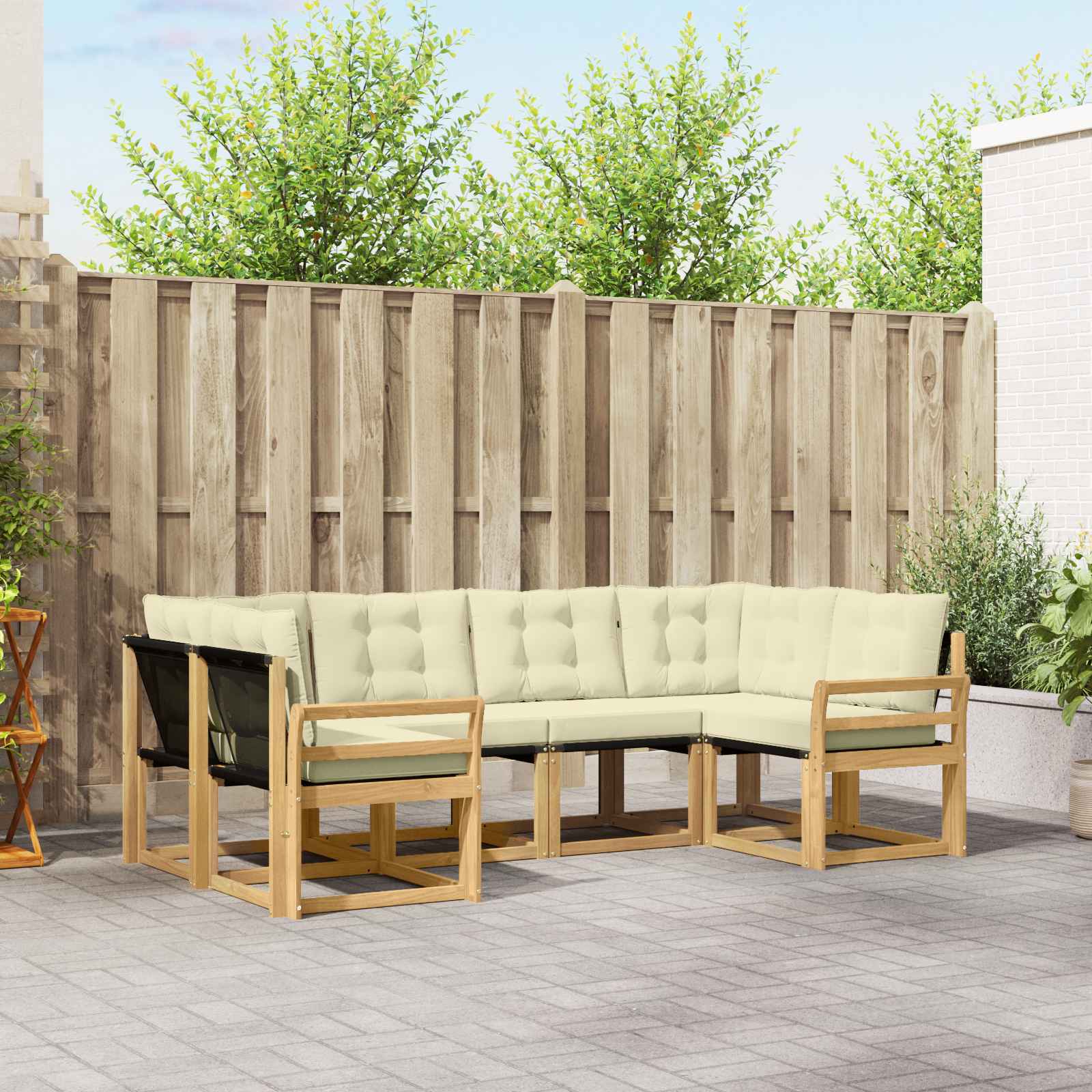vidaXL Buiten bankenset met kussen 6 pcs Natuurlijk en Crème