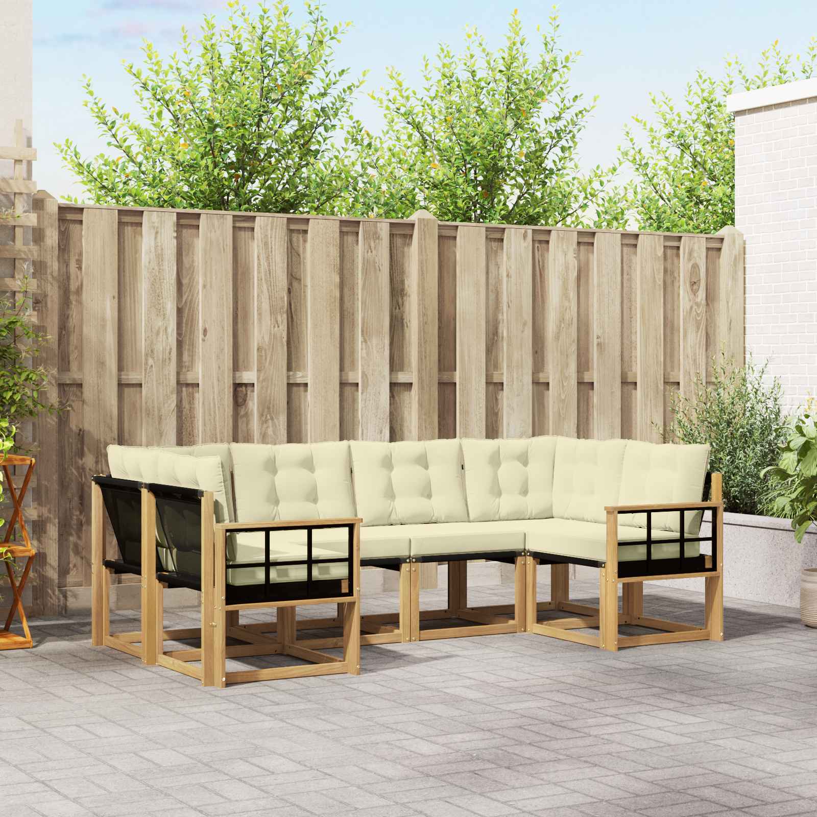 vidaXL Buiten bankenset met kussen 6 pcs Natuurlijk en Crème
