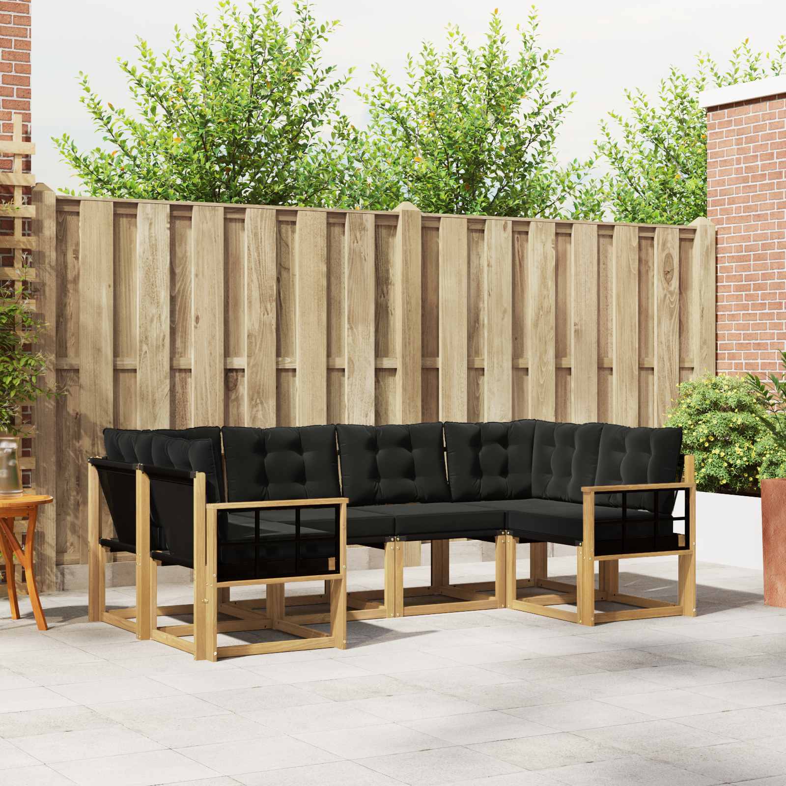 vidaXL Buiten bankenset met kussen 6 pcs Natuurlijk en Crème