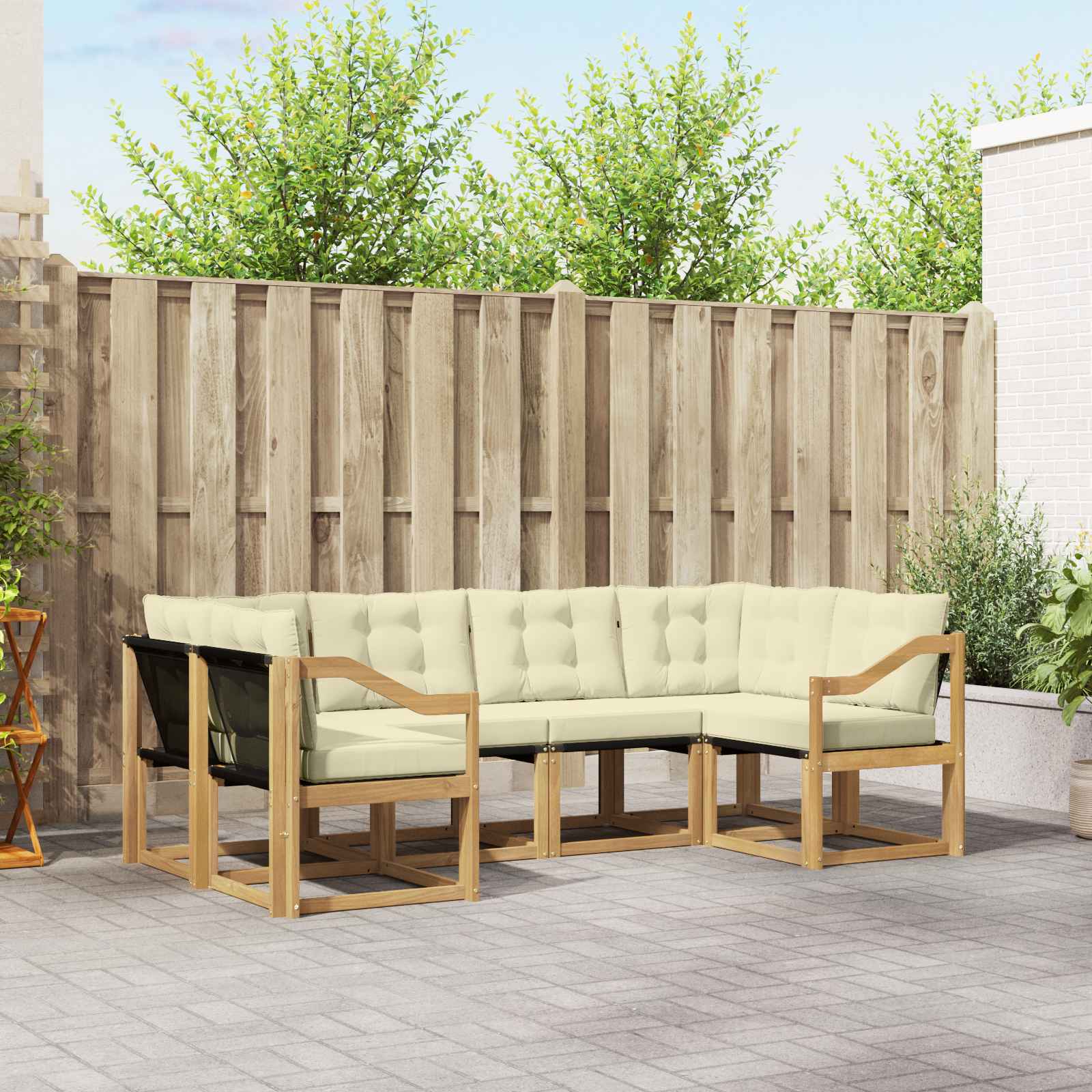 vidaXL Buiten bankenset met kussen 6 pcs Natuurlijk en Crème