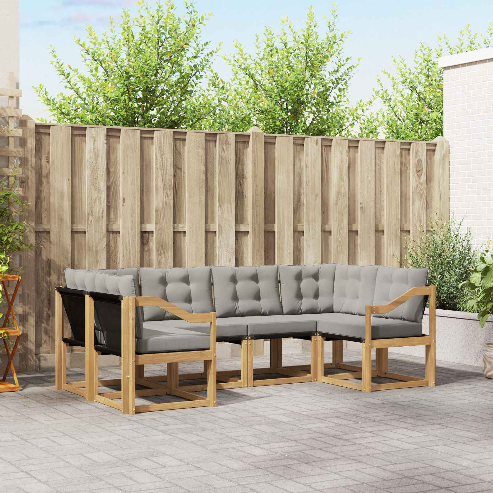 vidaXL Buiten bankenset met kussen 6 pcs Natuurlijk en Crème