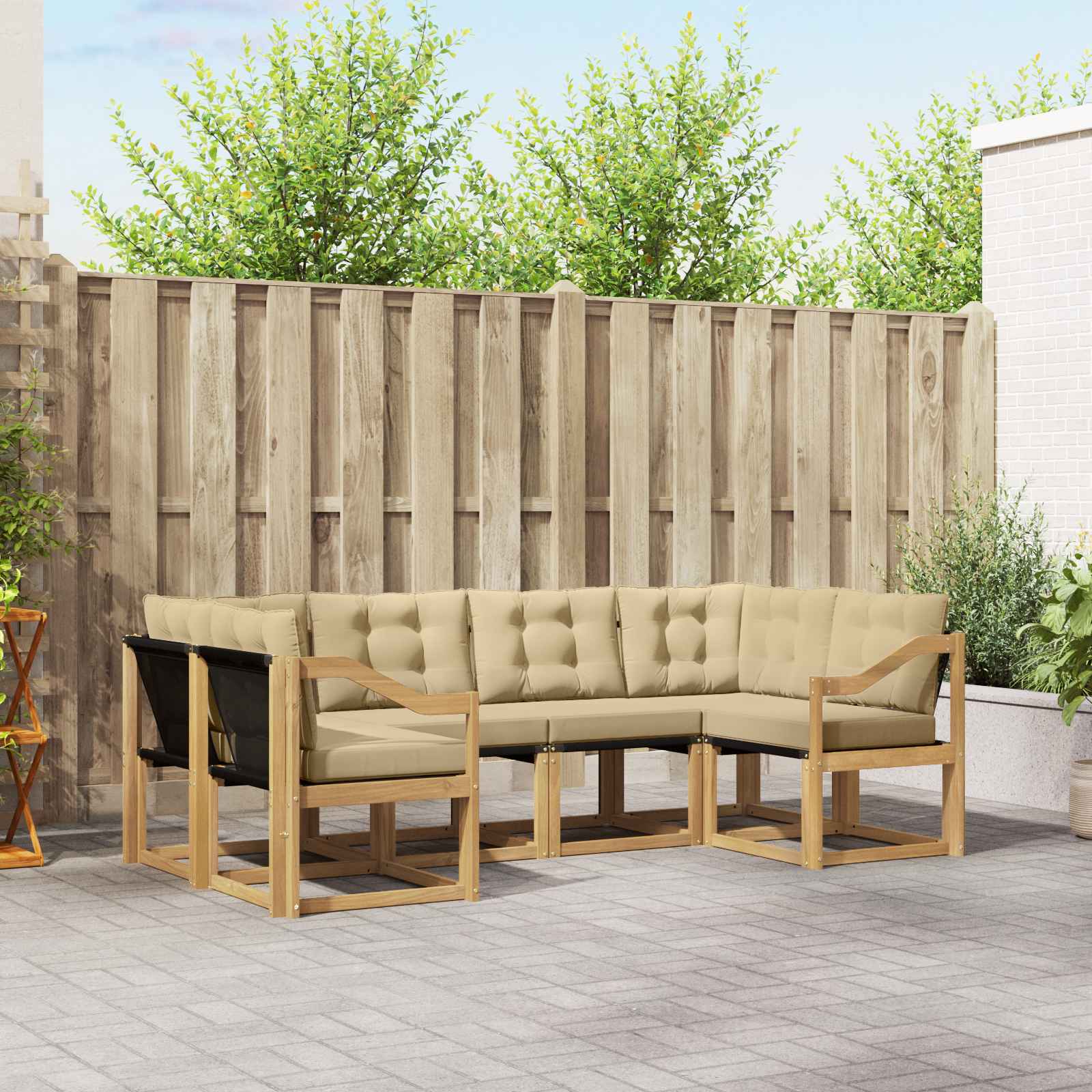vidaXL Buiten bankenset met kussen 6 pcs Natuurlijk en Crème