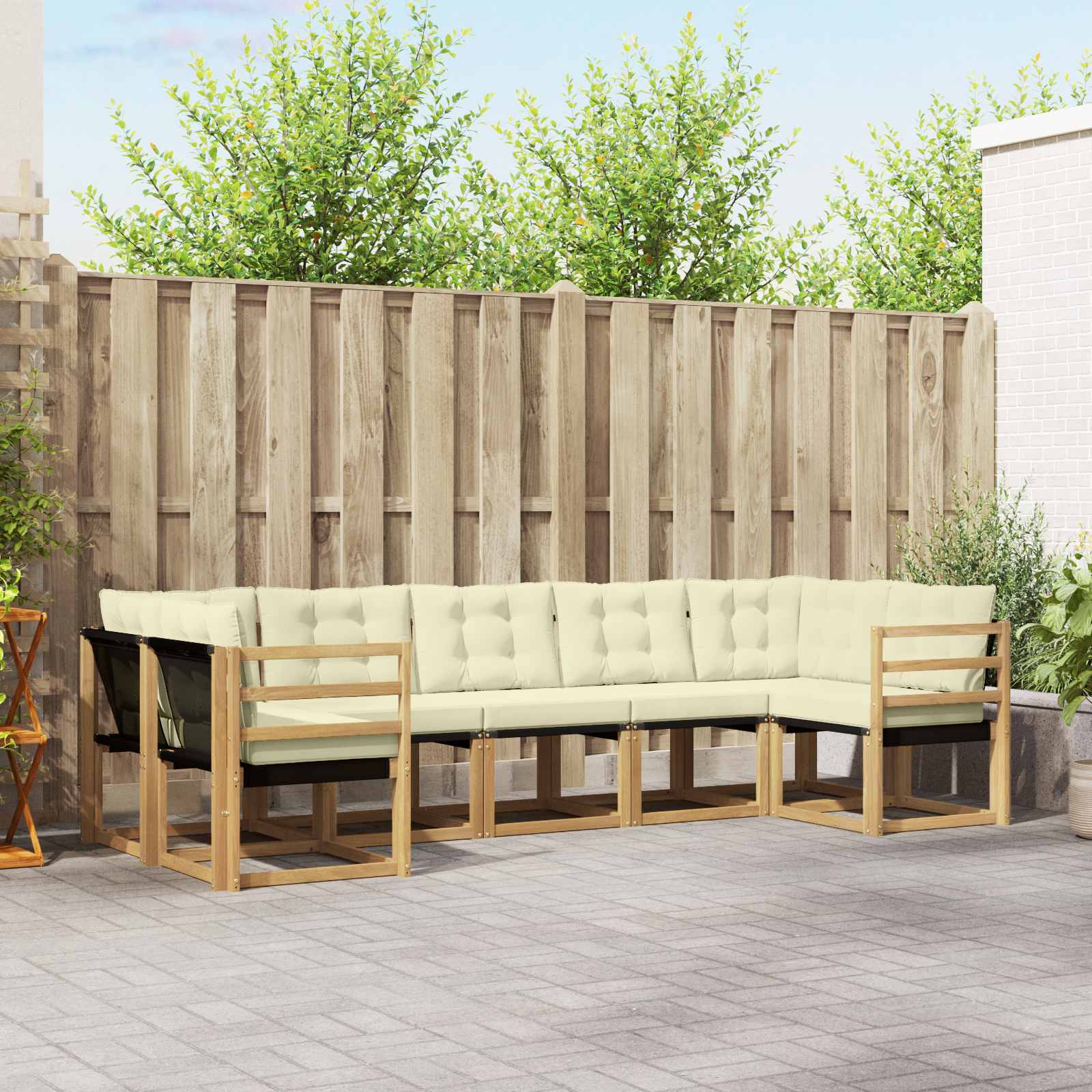 vidaXL Buiten bankenset met kussen 7 pcs Natuurlijk en Crème