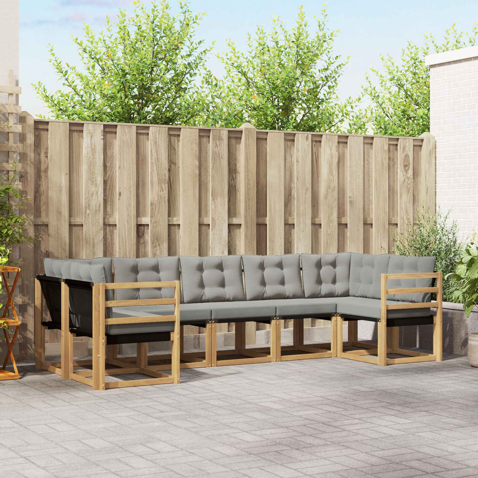 vidaXL Buiten bankenset met kussen 7 pcs Natuurlijk en Crème