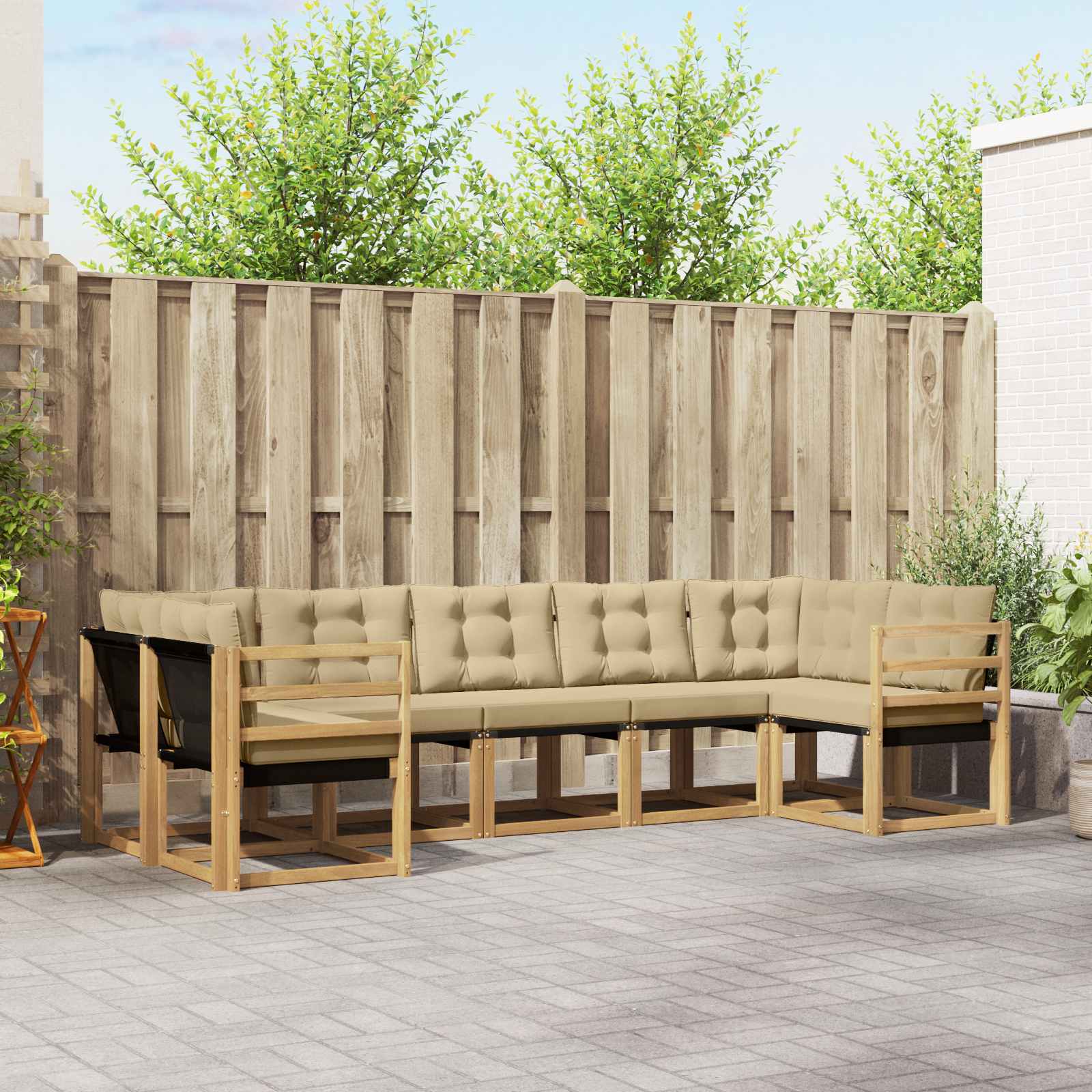vidaXL Buiten bankenset met kussen 7 pcs Natuurlijk en Crème