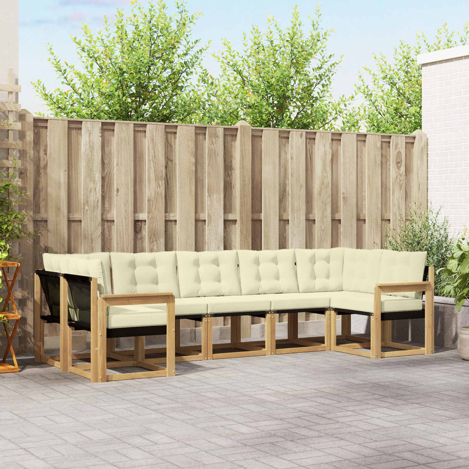 vidaXL Buiten bankenset met kussen 7 pcs Natuurlijk en Crème