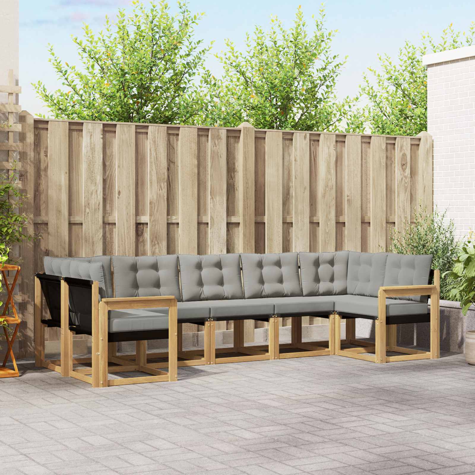 vidaXL Buiten bankenset met kussen 7 pcs Natuurlijk en Crème