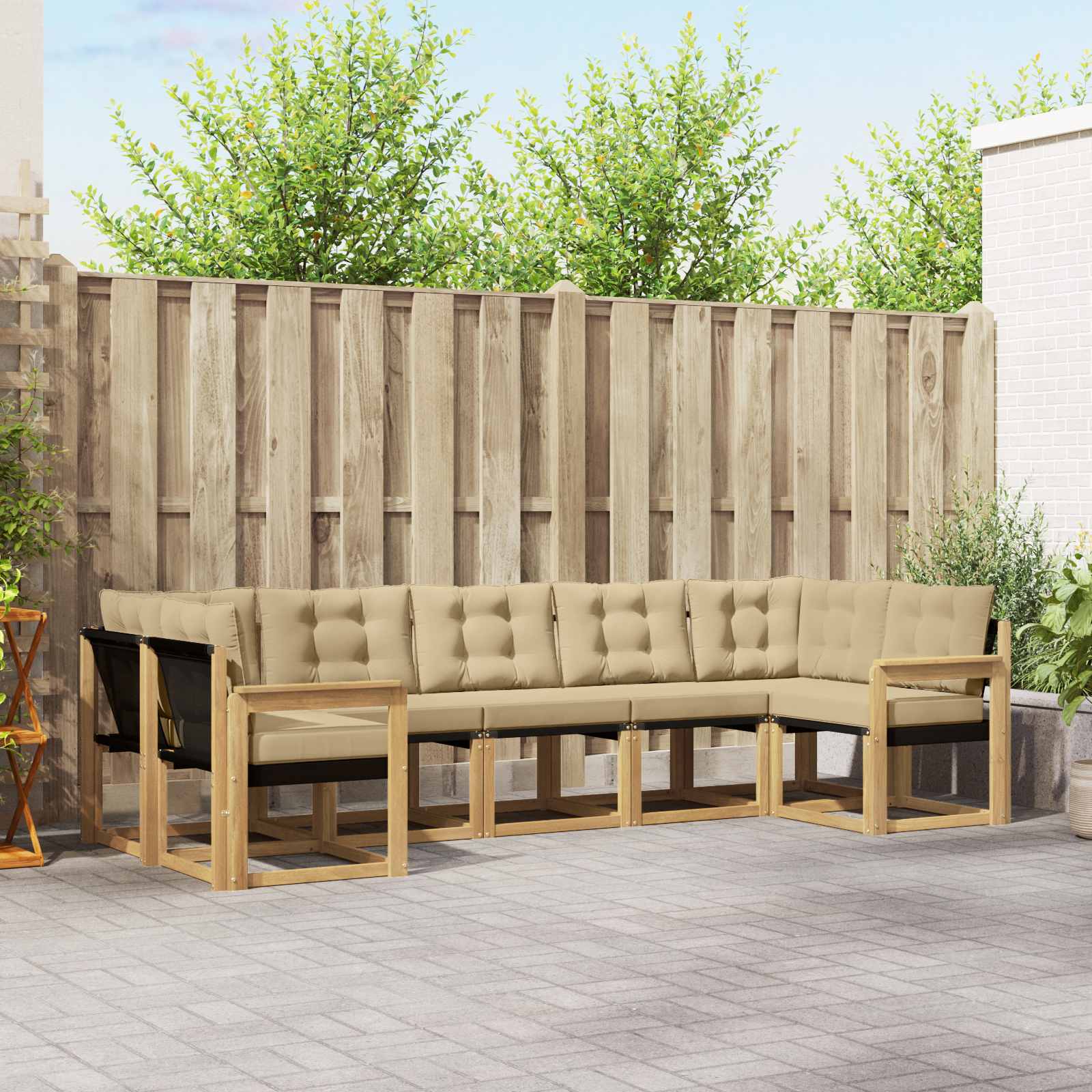 vidaXL Buiten bankenset met kussen 7 pcs Natuurlijk en Crème