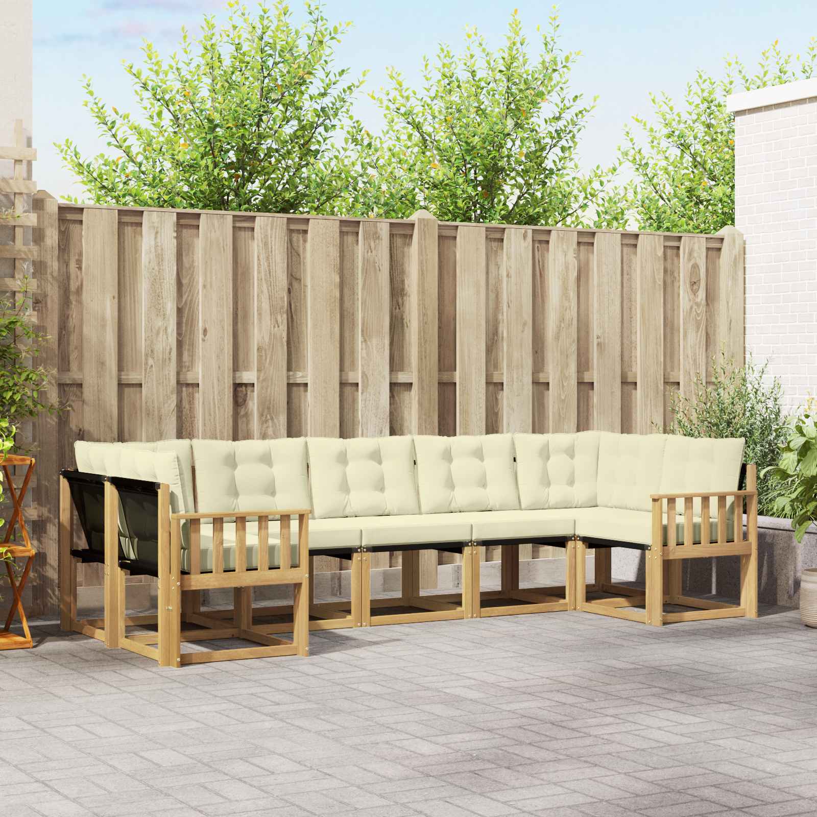vidaXL Buiten bankenset met kussen 7 pcs Natuurlijk en Crème