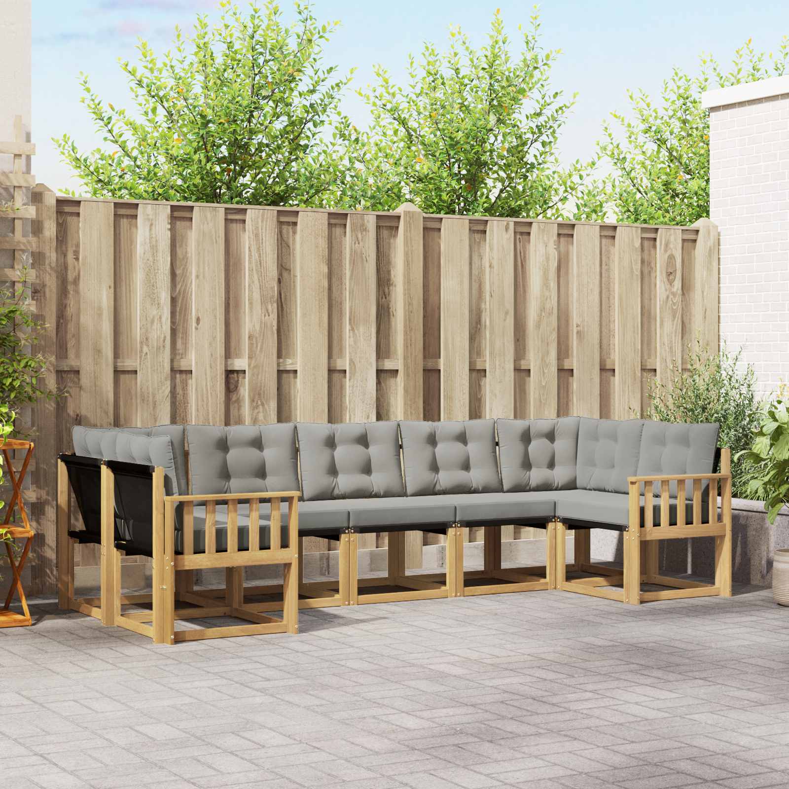 vidaXL Buiten bankenset met kussen 7 pcs Natuurlijk en Crème