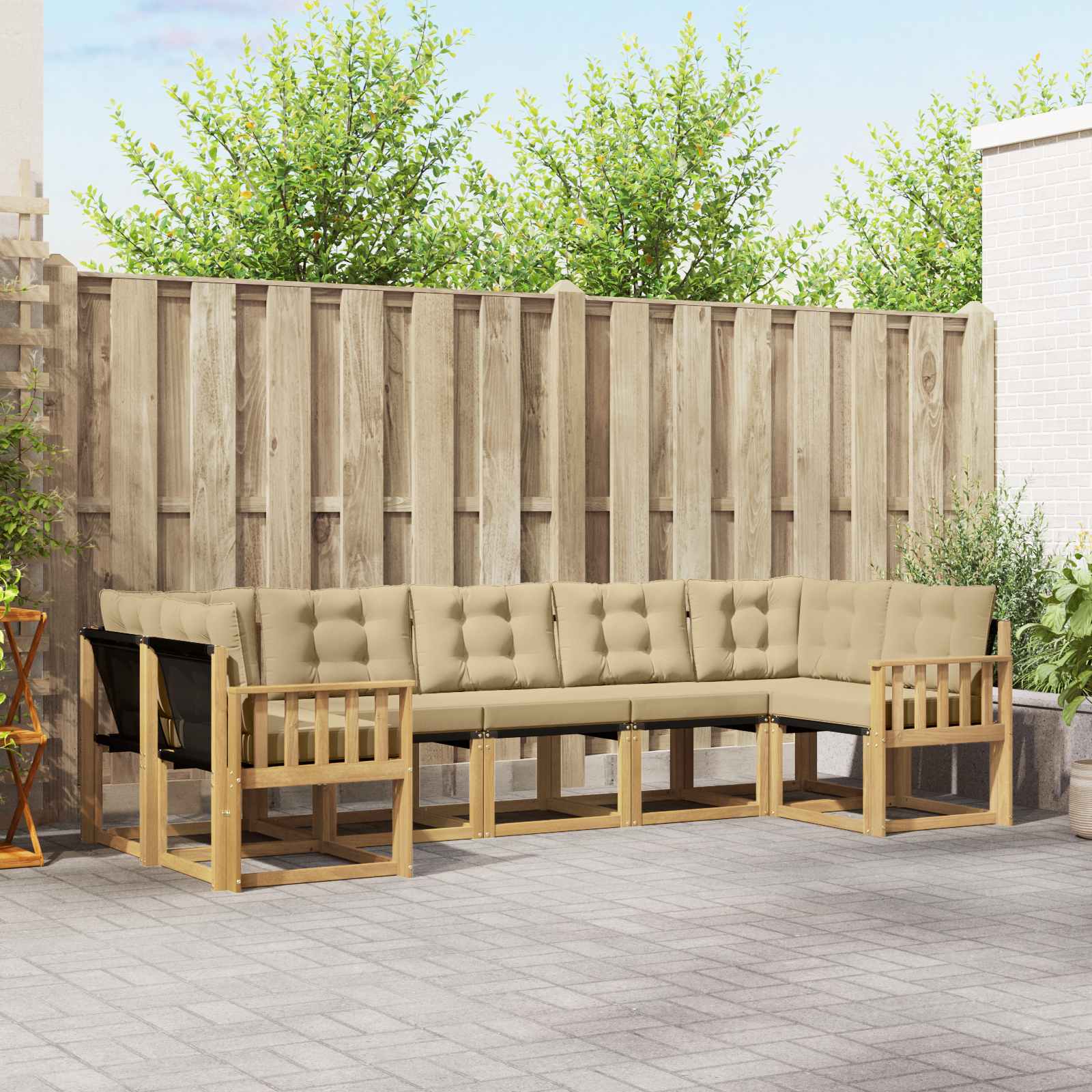vidaXL Buiten bankenset met kussen 7 pcs Natuurlijk en Crème