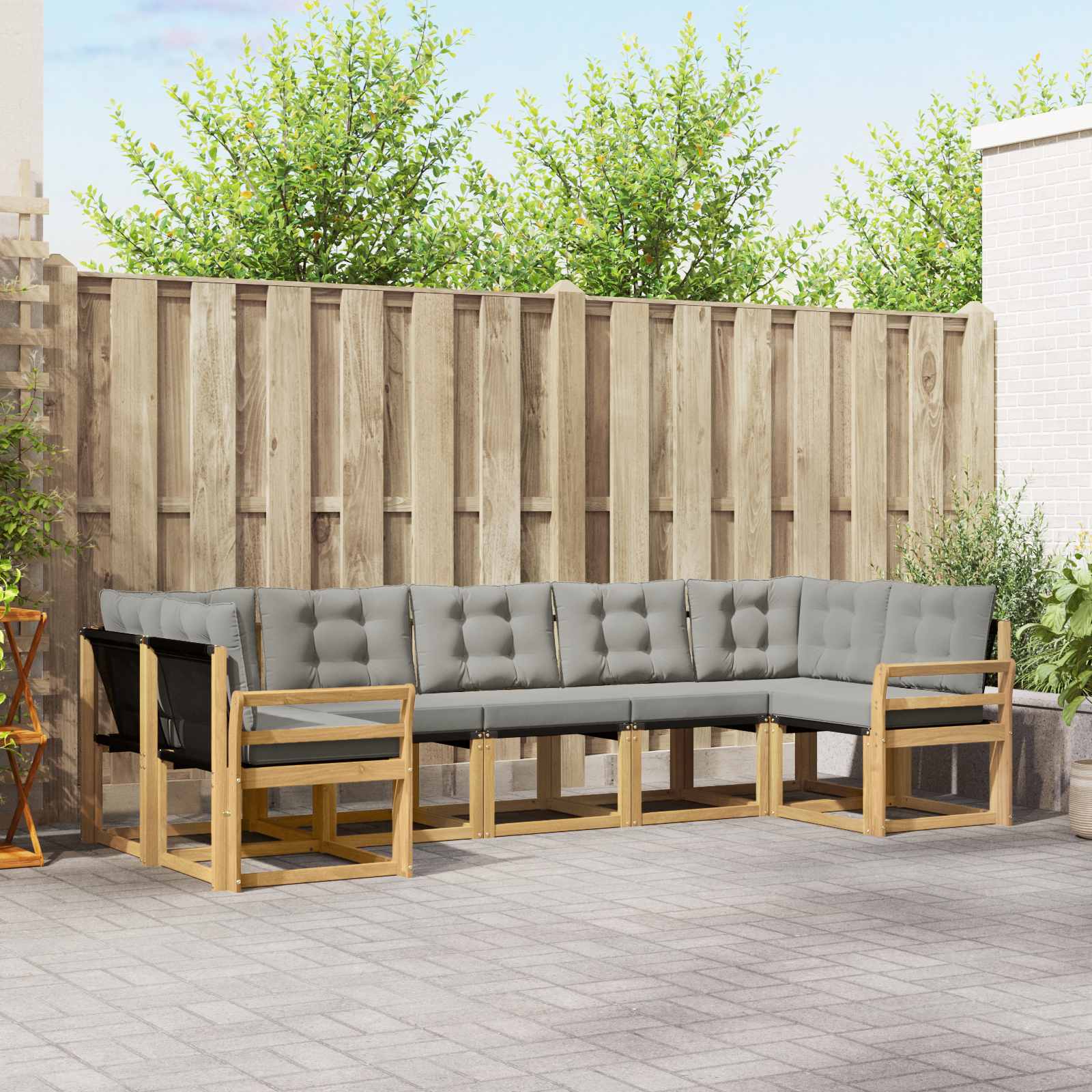 vidaXL Buiten bankenset met kussen 7 pcs Natuurlijk en Crème