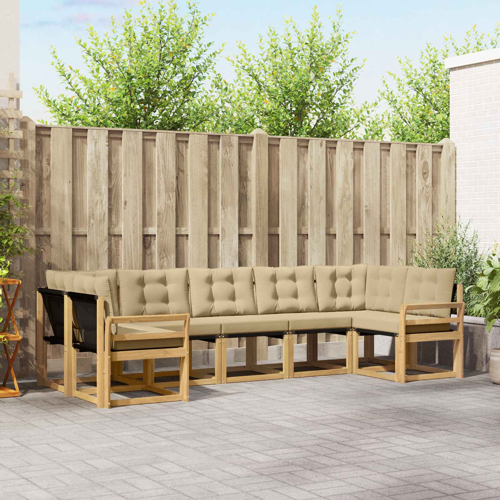 vidaXL Buiten bankenset met kussen 7 pcs Natuurlijk en Crème